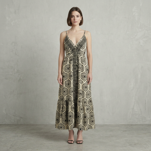 ชุดเดรสยาวผ้าฝ้ายลายวินเทจสำหรับผู้หญิงใส่เที่ยวทะเลช่วงฤดูร้อน สายเดี่ยวเปิดหลัง สไตล์ลำลองสำหรับวันหยุด - Product Image 1