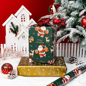 Christmas Wrapping <b>Paper</b> Deep Green Wrapping <b>Paper</b> Santa Claus and Reindeers Pattern Foil Gift <b>Wrap</b> with Metallic Shine - Product Image 2