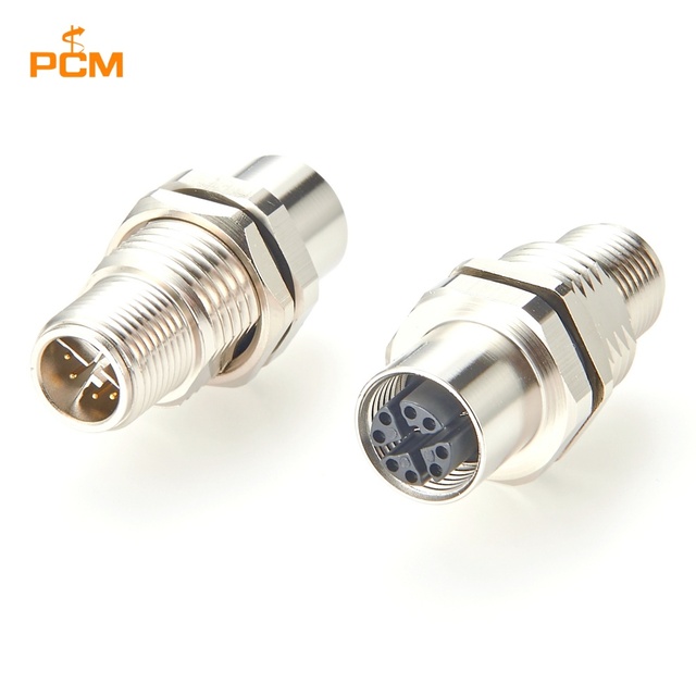 M12 X Code Male to Female Panel Mount Adapter Sensor Actuator Panel Feedthrough Connector for Industrial Automation Robotic