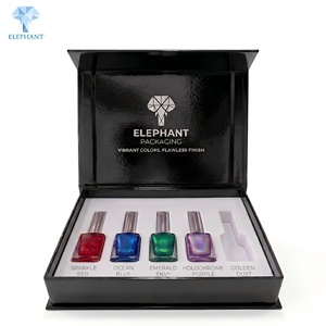 กล่องบรรจุภัณฑ์แบบพลิกเปิดได้สีดำเงาพิมพ์ลายฟอยล์สีเงิน ยี่ห้อ ELEPHANT พร้อมกล่องใส่ยาทาเล็บเจลและเครื่องสำอางสำหรับเป็นของขวัญ - Product Image 5