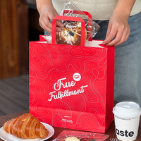 Sac d'emballage personnalisé pour boulangerie, croissants, pain, café, boissons, aliments à emporter, sac en papier kraft avec poignées
