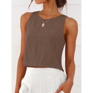 FOXA Women Short <b>Crop</b> Tank Top High Neck Sleeveless Knitted Breathable Casual Summer Beach Vacation Clothes - Product Image 2