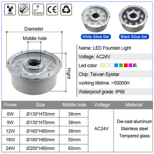 Buse de fontaine subaquatique étanche IP68 avec lumière LED 12V 24V 9W, anneau lumineux LED subaquatique pour fontaine - Product Image 3