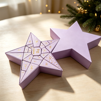 Boîte de calendrier de compte à rebours rigide haut de gamme éco-responsable, motif étoile violette, avec numéros estampés à chaud dorés, panneaux géométriques et étui assorti