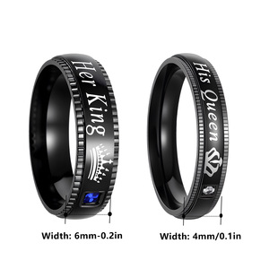 로맨틱 기념일 선물 스테인리스 스틸 CZ 커플 킹 앤 퀸 반지 - Product Image 6
