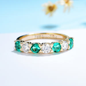 Fashion 14K Yellow Gold Alexandrite Gemstone Rings For Women Lab Emerald OEC Moissanite customized <b>Wedding</b> Promise Ring - Product Image 6