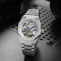 Montres mécaniques de luxe de marque haut de gamme Forsining GMT1211, en acier inoxydable, à cadran ajouré, manuelles et automatiques pour hommes