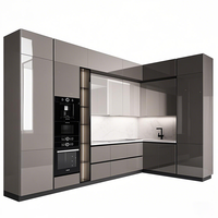 Classique bricolage modulaire armoire de cuisine ensemble en gros conception pratique PVC porte finition inoxydable MDF verre tiroir panier maison salle à manger