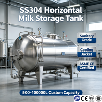 Tanque de Almacenamiento de Leche Horizontal Grande de 5000-100000L, Acero Inoxidable SS304, Aislado, Sanitario, para Granjas Lecheras, con Certificación ASME y CE, Directo de Fábrica