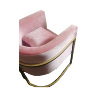 Fauteuil de salon rose en métal et velours pour clients, chaise de salle à manger en métal avec bois, chaise de maquillage personnalisée, canapé individuel décontracté