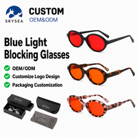 Lunettes de sommeil ovales en acétate anti-lumière bleue, verres teintés rouges, monture anti-rayons bleus, personnalisables OEM, vente en gros