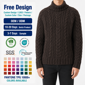 Pull en tricot torsadé Aran de haute qualité pour homme, col roulé, <span class=keywords><strong>marron</strong></span>, manches longues, bordure côtelée, fabrication OEM ODM - Product Image 3