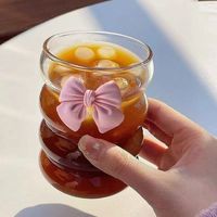 Nouvelle tasse à café unique en verre borosilicate résistant à la chaleur de 300 ml avec bouchon à paille, design moderne et simple, nœud papillon rose pour café, lait, thé