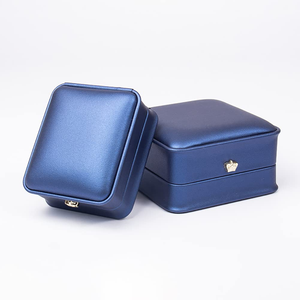 Packaging Box Brushed Leather with Crown Slim Waist Design for <b>Ring</b> Necklace Bracelet Set <b>Storage</b> - Product Image 4