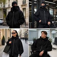 Sweats à capuche zippés personnalisés de haute qualité avec logo, en polaire, style masque de ski, pour hommes, streetwear, avec masque intégré, à fermeture éclair intégrale