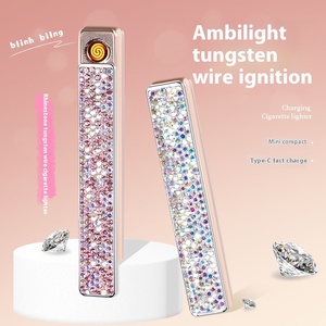 Encendedor de Arco Metálico Recargable con Incrustaciones de Diamantes para Mujer, Moderno, Compacto, Bonito, Ultrafino, Resistente al Viento, Mini Encendedor - Product Image 2