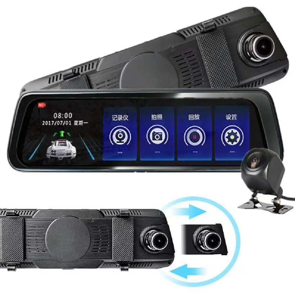 Độ nét cao 1080P tầm nhìn ban đêm xe hộp đen kép lens10 inch hộp đen với toàn màn hình cảm ứng lái xe ghi âm