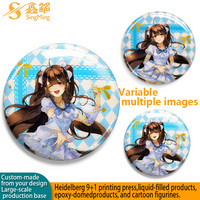 Lencana Lenticular Kustom Anime Pin Button Holografik Glitter Gambar Berubah-ubah Lencana Tinplate NFC Magnet Kulkas Pemasok Grosir