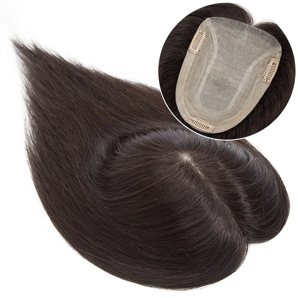 Pieza de cabello humano Remy 100% Real para mujer, cabello con flequillo, 5x8cm, 8-12 pulgadas, con pelo fino, Marrón Natural