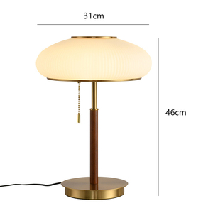 Matsutake Mushroom Table <strong>Lamp</strong> - Mid-Century Modern Design with Ribbed Glass Shade &amp; Walnut <strong>Stem</strong>, E27, Pull Cord Switch - Product Image 6