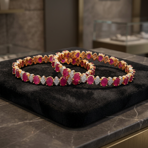 Nouveaux bracelets classiques Kanhai Jewels 2 pièces en laiton plaqué bicolore 420713 avec rubis, sans nickel ni plomb, pour femmes - Product Image 2
