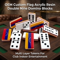Dominos en résine acrylique personnalisés OEM avec drapeau national, 55 pièces, jetons de dominos multicouches adhésifs pour divertissement en club