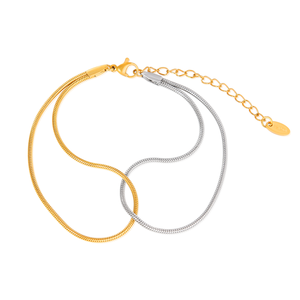 สร้อยข้อมือสแต<span class=keywords><strong>น</strong></span>เลสสตีล 316L แบบสองชั้น ลายโซ่ผสม ลายหัวใจและลายงู สำหรับผู้หญิง ยี่ห้อ Chris April - Product Image 3