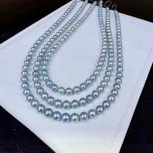 <span class=keywords><strong>Collana</strong></span> di <span class=keywords><strong>perle</strong></span> a forma rotonda 6-7mm di acqua di mare naturale Akoya grigio - Product Image 4