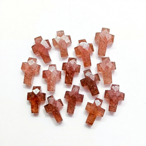 Croix en quartz fraise naturel 15 mm, pierre précieuse sculptée à la main, pierre brute pour la fabrication de bijoux, prix de gros, approvisionnement en vrac - Product Image 1