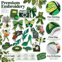 Patch brodé thermocollant et à coudre en gros, motifs vert, Kawaii, papillon, fée, fleur, chapeau de cowboy, tortue