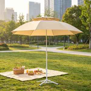 Parasol de plage à 2 niveaux en fibre de verre, résistant au vent, protection UV, abri extérieur pour cour, complexe hôtelier, patio, jardin - Product Image 1