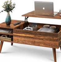 Table basse relevable rustique moderne avec rangement et étagères ouvertes, meuble de salon en bois, vente en gros pour appartement et hôtel