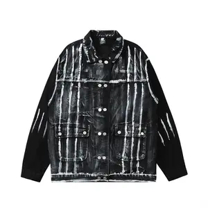 ढीले डूडल डेनिम जैकेट काले विंटेज पुरुषों के लिए गर्म बिक्री उच्च गुणवत्ता वाले फैशन शरद M-XL