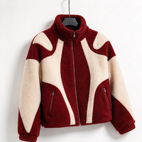 Veste en polaire sherpa pour homme, à blocs de couleur, col montant, poches zippées, coupe ample, chaude, décontractée, hiver, motif brodé sur le devant