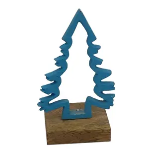 Árbol X Mas de aluminio 2D de Color azul cielo, decoración de Navidad con Base Rectangular hecha a mano personalizada