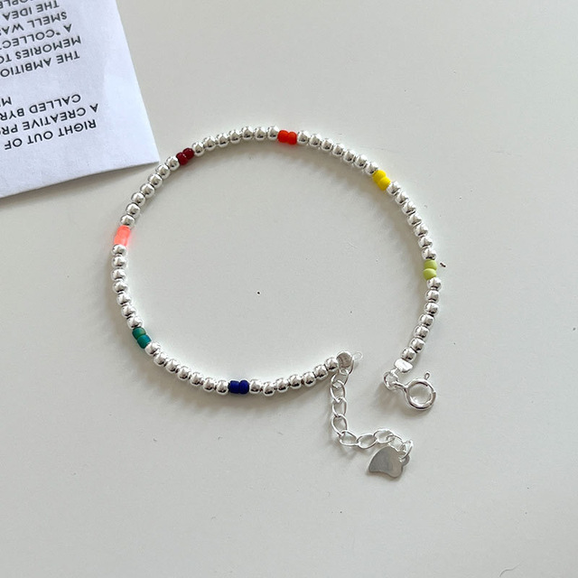 925 Sterling Silver Colorful Bead for Bracelet Women's Trendy Simple Handmade Sweet Versatile Beaded for Bracelet