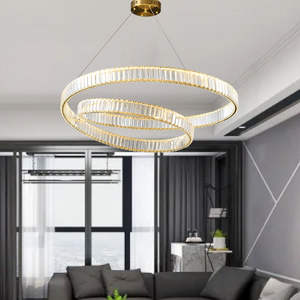 Zeal Lighting moderno anillo de círculo de cristal dorado colgante LED Luz lineal para hotel en casa - Product Image 1