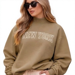 Sweat-shirt à col montant à manches longues en polaire brodé sur le devant, uni, pour femme, coupe décontractée, confortable, élégant, pour tous les jours - Product Image 1