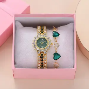 Beimai OEM watch Casual green quartz watch heart gemstone bracelet