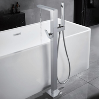 Nouvel Arrivage Ensemble de Robinetterie Moderne en Laiton pour Douche et Baignoire, Mitigeur Eau Chaude et Froide Effet Pluie, Finition Chromée, pour Baignoire Autoportante et Hôtels