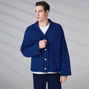 Custom Winter Casual Outerwear Classic Knit Coat with Pockets Men's Wool V-Neck Button Down <b>Cardigan</b> <b>Sweater</b> - Product Image 3