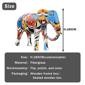 Sculpture d'éléphant en fibre de verre peinte sur mesure, statue d'animal d'art moderne pour la décoration extérieure des jardins et des centres commerciaux - Product Image 3