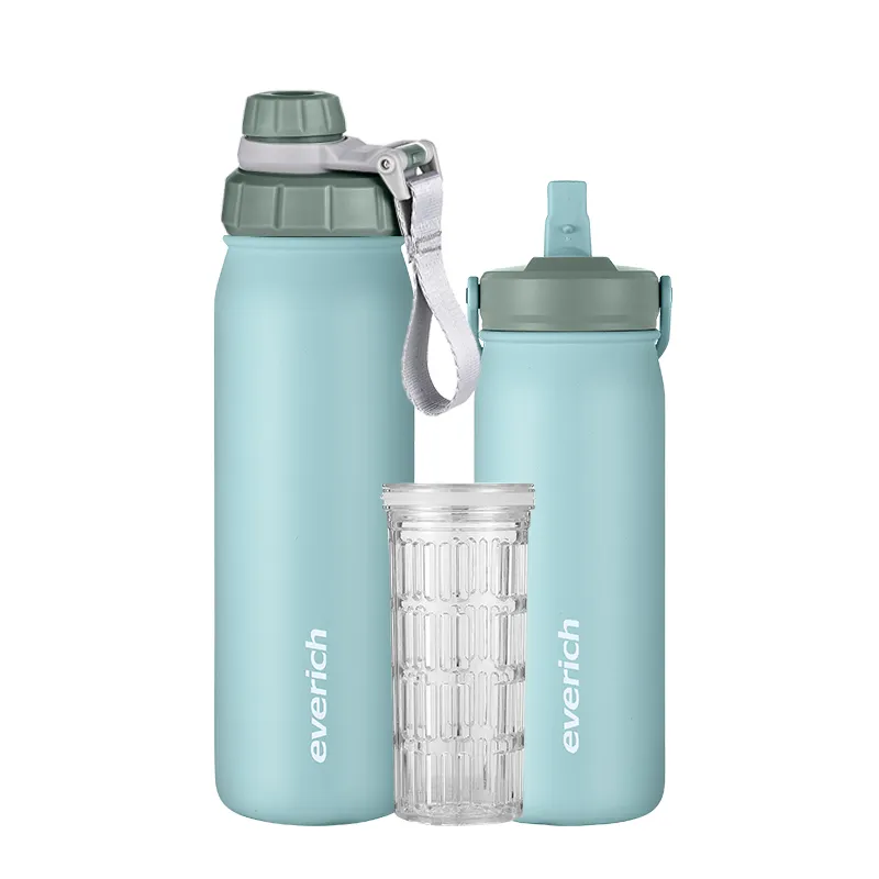 Garrafa de água isolada sem bpa, garrafa de aço inoxidável, infusor de chá esportivo, com logotipo personalizado, 2022