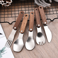 Couteau à dîner pliable en acier inoxydable cuillère Spork fourchette ensemble de couverts manche en bois de noyer Portable Camping ensemble de couverts