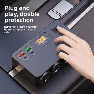 Allume-cigare de voiture 120W, double USB + double type-C, charge rapide multifonction, affichage intelligent de la tension, chargeur 12-24V - Product Image 3