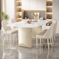 Table à manger rectangulaire moderne extensible en verre, motif marbre, surface brillante facile à nettoyer, pieds robustes pour appartement et famille