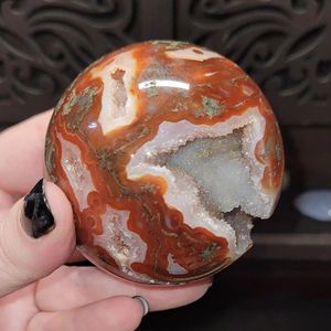 Bola de Cristal de Ágata Roja Carnelina, Piedra Curativa Natural al por Mayor, con Cristales Druzy, Artesanías de Cristal para Decoración del Hogar - Product Image 3