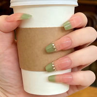 24 faux ongles réutilisables à presser, style French Manucure, avec strass, forme carrée, en PMMA, dégradé rose nude, ongles à porter