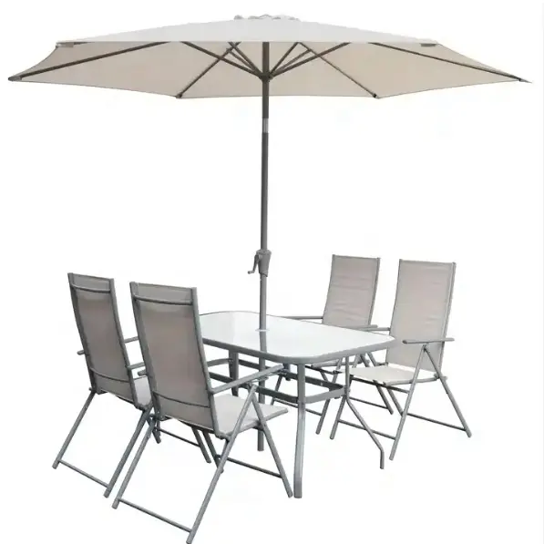 gartenmöbel-set außenbereich patio esszimmer-sonnenschirm glasplatte tisch und klappstühle-sets