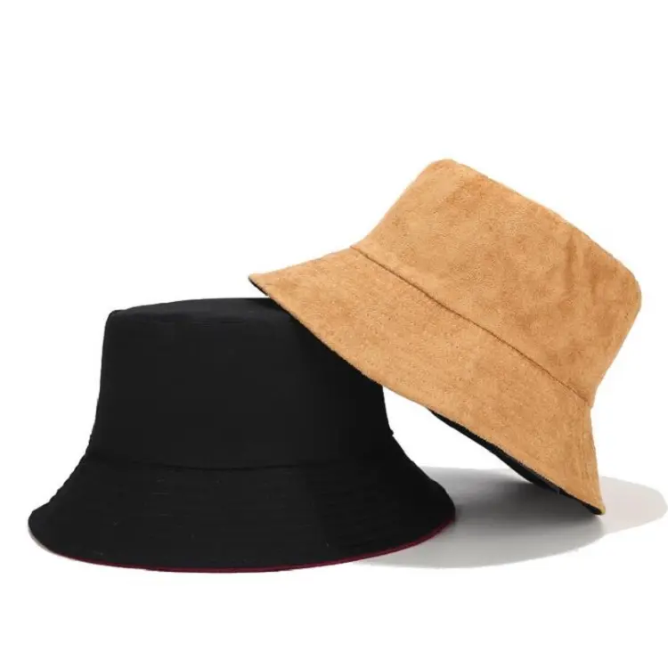 Quick Ship Custom Dubbelzijdig Omkeerbaar Suède Bucket Hat Cap Met Persoonlijke Logo